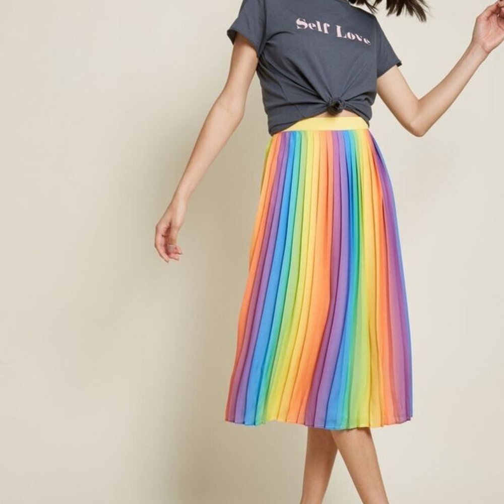 Modcloth Pleated Rainbow Skirt, Size XXS